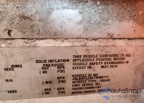 2016 Isuzu Npr z USA, uszkodzony, nr VIN JALB4T174G7W00711